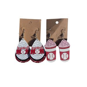 Baseball Mom Leather & Wood Earrings Set